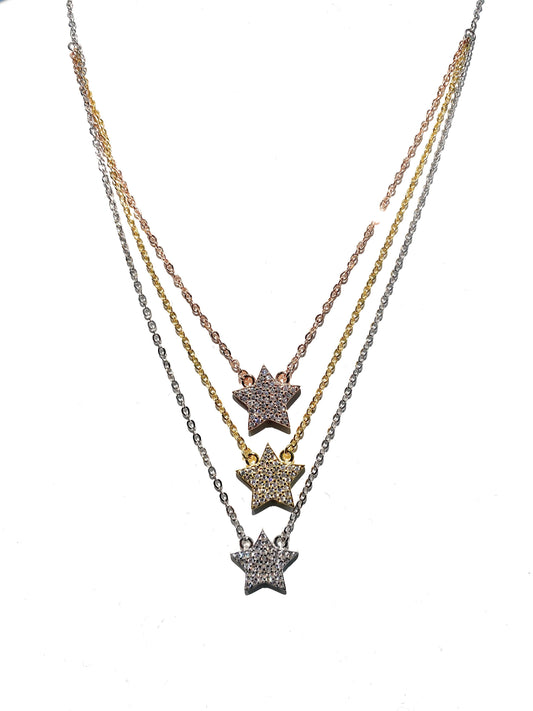 Collana tre stelle degradé in argento sterling 925 3 colori galvanica