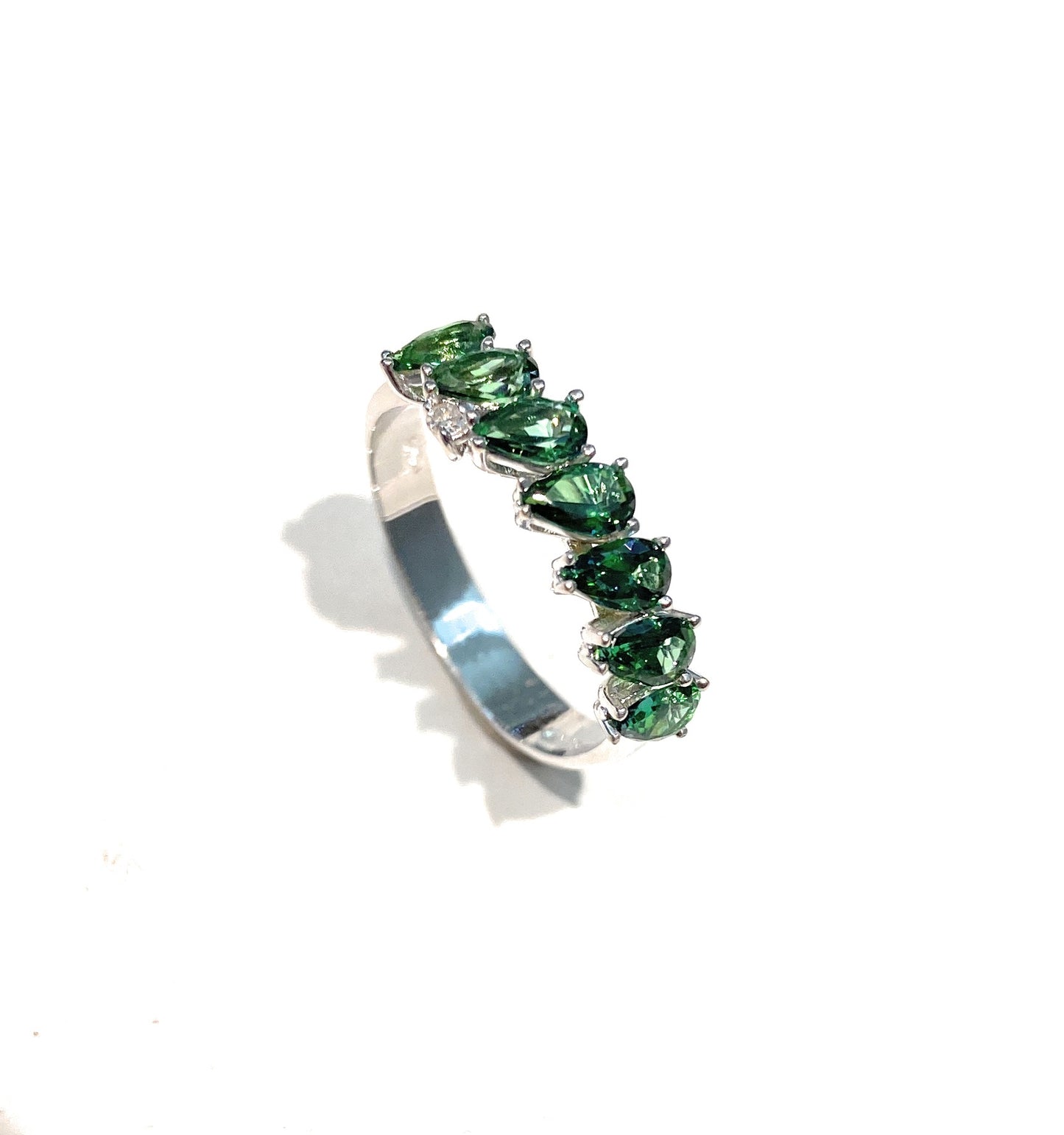 Anello veretta gocce verdi paraiba diamante naturale oro bianco 18 Kt